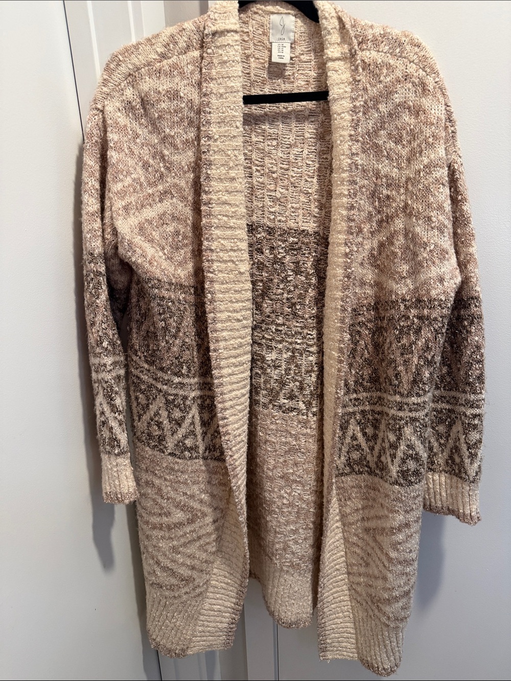 Joie Open-Front Patterned Cardigan in Cream and Brown